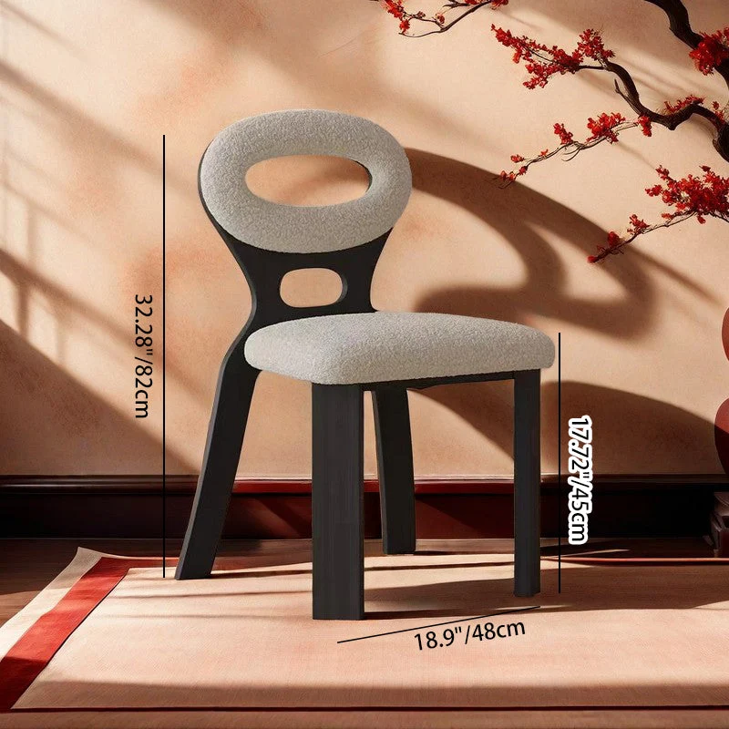 Traditional French Hollow Round Square Sherpa Fabric Wood Vanity Stool Backrest Armless For Bedroom
