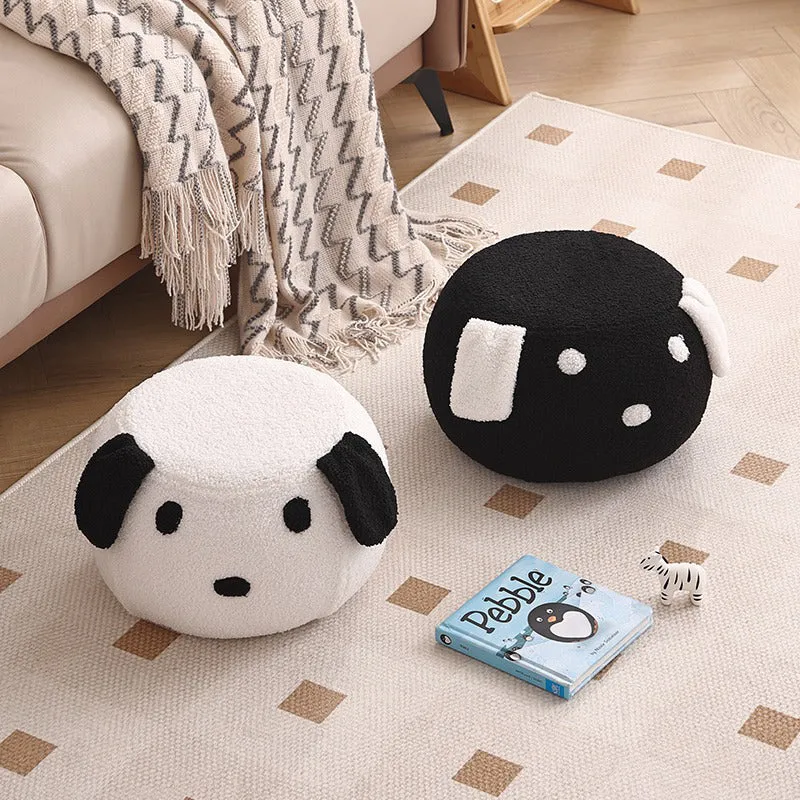 Modern Art Deco Round Teddy Fleece Plywood Low Stool Backless Armless For Living Room