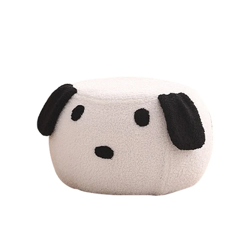 Modern Art Deco Round Teddy Fleece Plywood Low Stool Backless Armless For Living Room