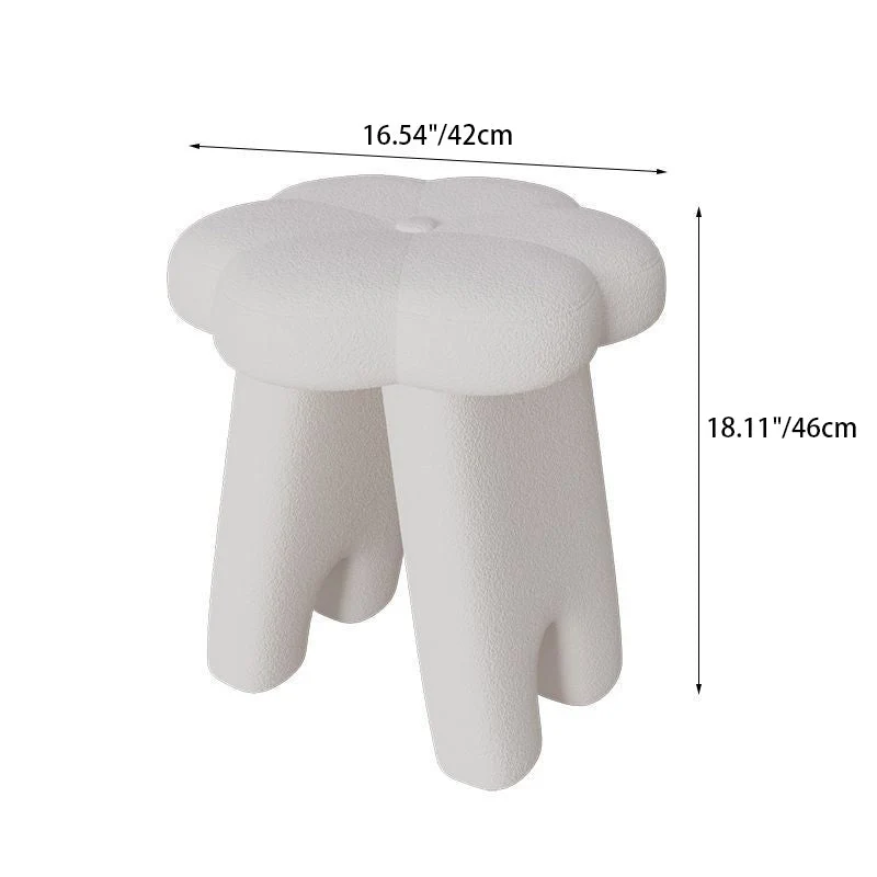 Modern Art Deco Floral Square Sherpa Fabric Wood Vanity Stool Backless Armless For Bedroom