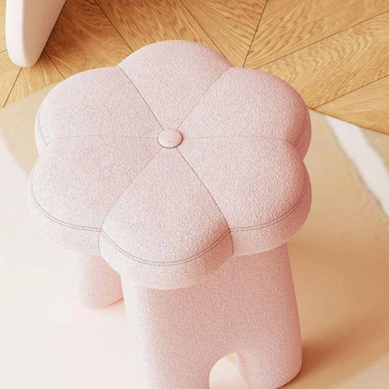 Modern Art Deco Floral Square Sherpa Fabric Wood Vanity Stool Backless Armless For Bedroom