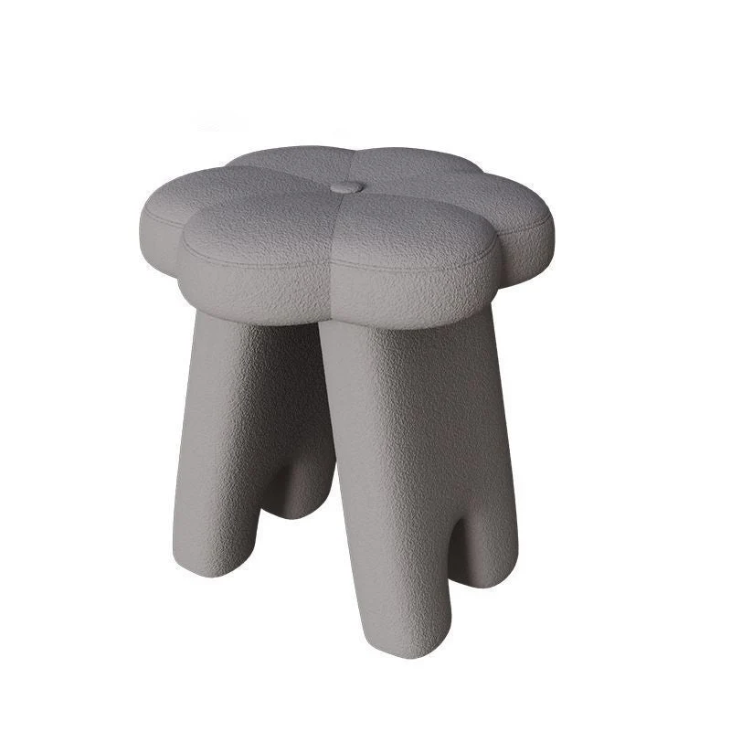 Modern Art Deco Floral Square Sherpa Fabric Wood Vanity Stool Backless Armless For Bedroom