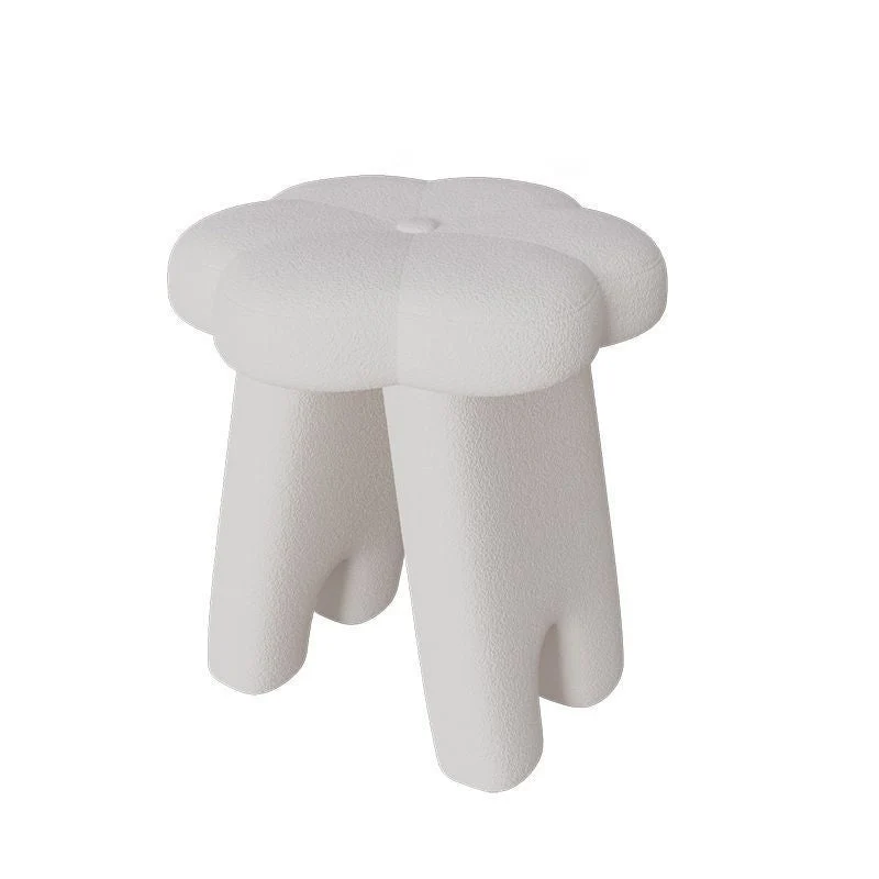 Modern Art Deco Floral Square Sherpa Fabric Wood Vanity Stool Backless Armless For Bedroom