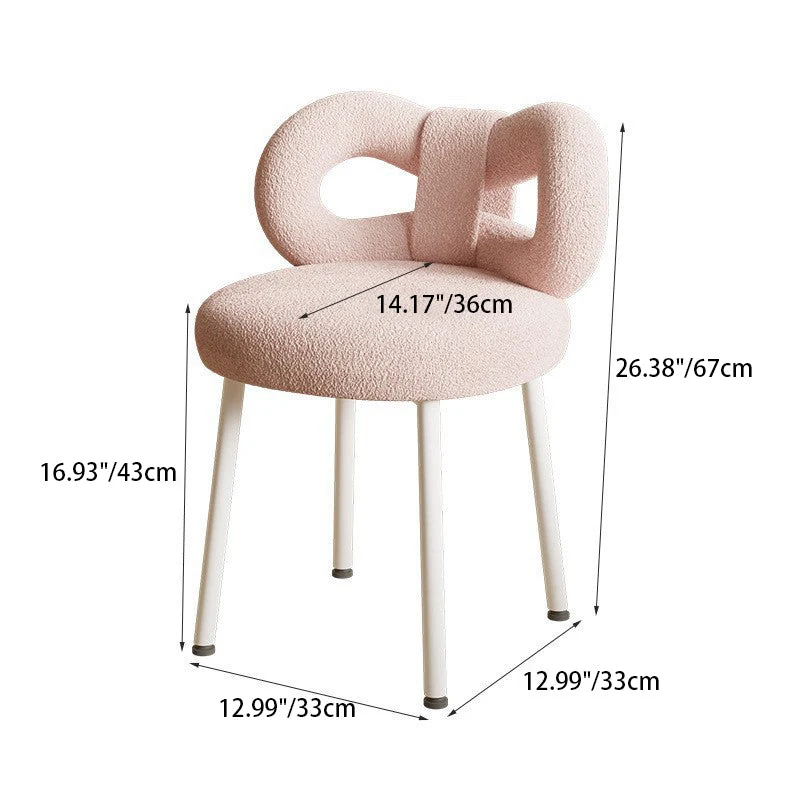 Modern Art Deco Butterfly Knot Round Sherpa Fabric Faux Leather Metal Vanity Stool Backrest Armless For Bedroom