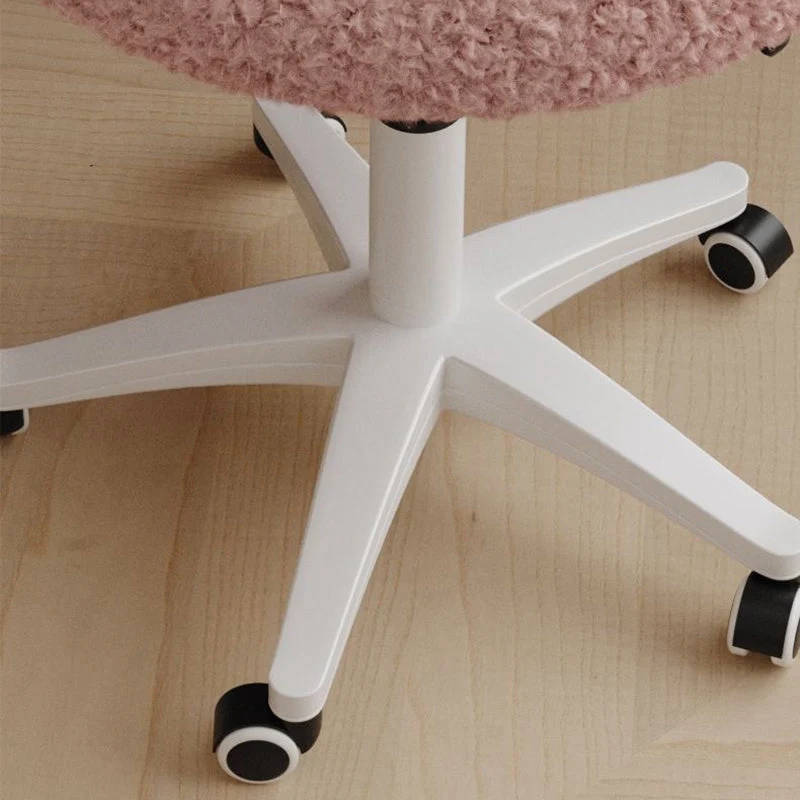 Modern Art Deco Butterfly Knot Round Sherpa Fabric Faux Leather Metal Vanity Stool Backrest Armless For Bedroom