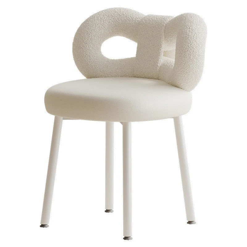 Modern Art Deco Butterfly Knot Round Sherpa Fabric Faux Leather Metal Vanity Stool Backrest Armless For Bedroom