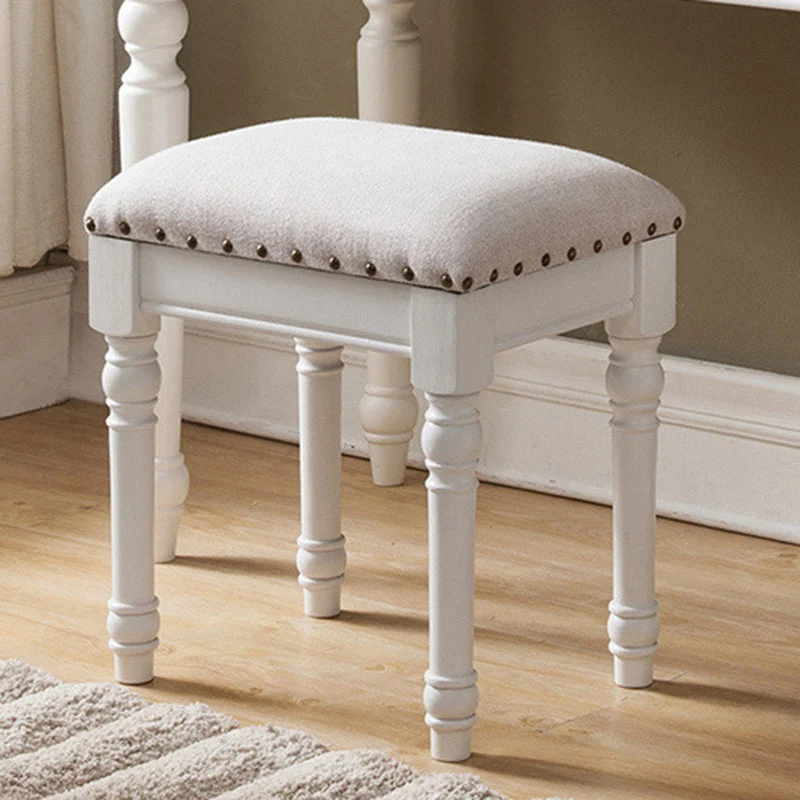 Contemporary Scandinavian Square Linen Faux Leather Rubberwood Vanity Stool Backless Armless For Bedroom