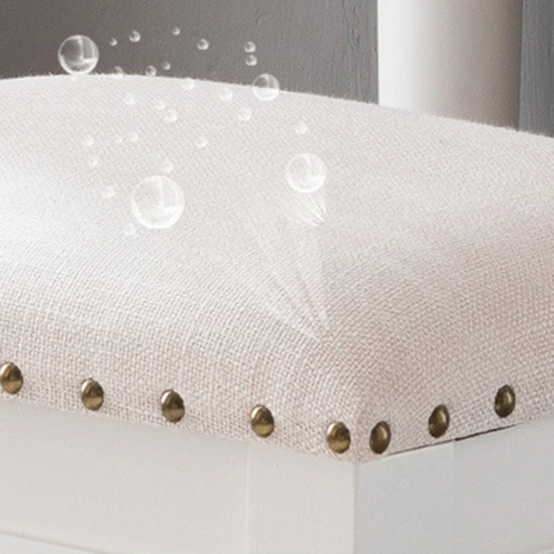 Contemporary Scandinavian Square Linen Faux Leather Rubberwood Vanity Stool Backless Armless For Bedroom