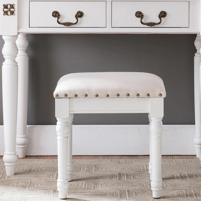 Contemporary Scandinavian Square Linen Faux Leather Rubberwood Vanity Stool Backless Armless For Bedroom
