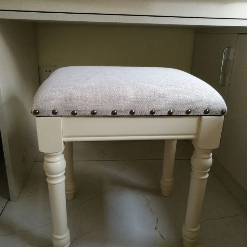 Contemporary Scandinavian Square Linen Faux Leather Rubberwood Vanity Stool Backless Armless For Bedroom