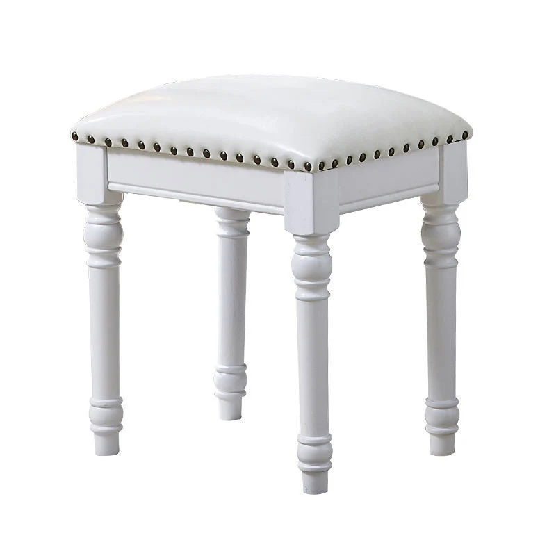 Contemporary Scandinavian Square Linen Faux Leather Rubberwood Vanity Stool Backless Armless For Bedroom