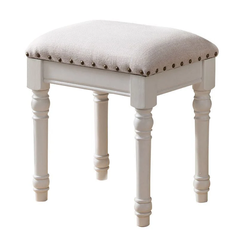 Contemporary Scandinavian Square Linen Faux Leather Rubberwood Vanity Stool Backless Armless For Bedroom