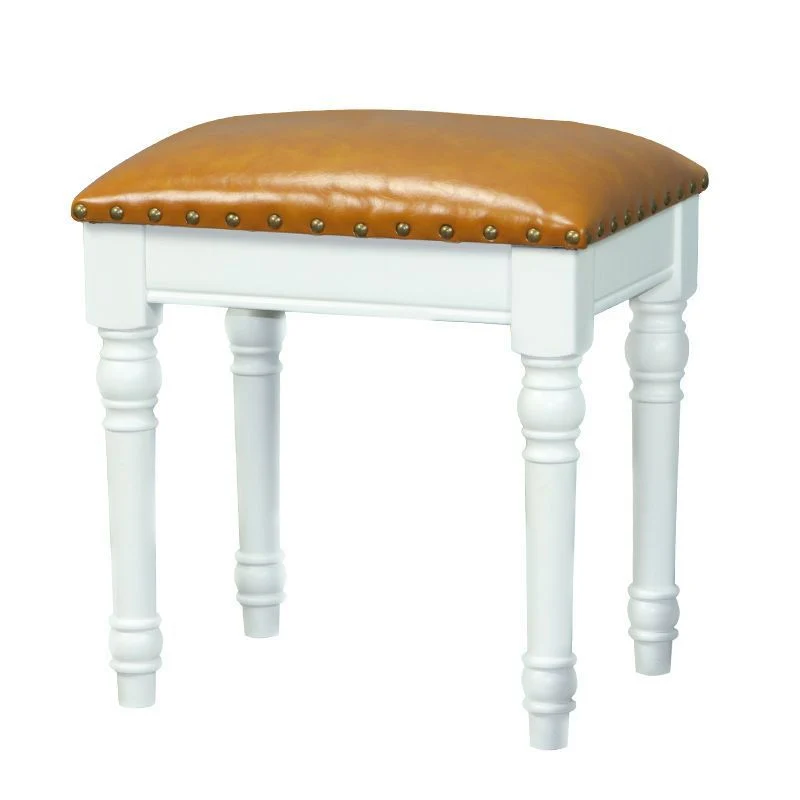 Contemporary Scandinavian Square Linen Faux Leather Rubberwood Vanity Stool Backless Armless For Bedroom