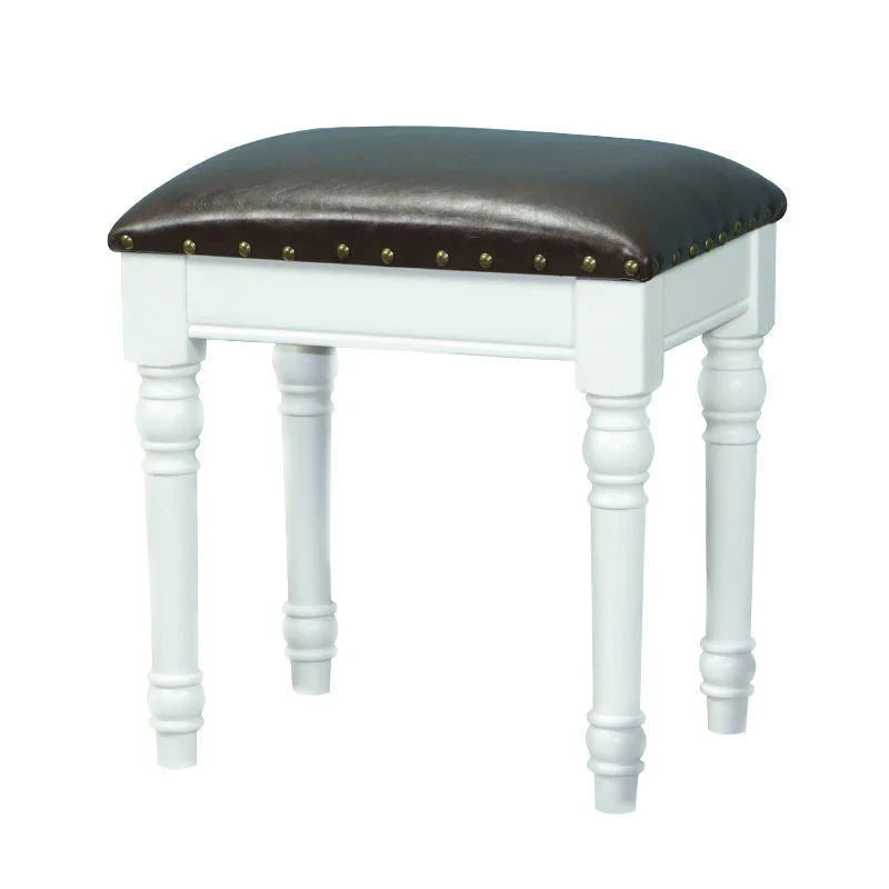 Contemporary Scandinavian Square Linen Faux Leather Rubberwood Vanity Stool Backless Armless For Bedroom