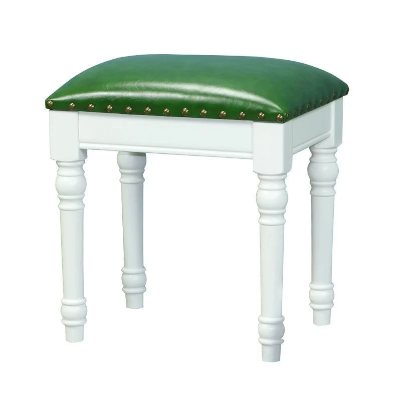 Contemporary Scandinavian Square Linen Faux Leather Rubberwood Vanity Stool Backless Armless For Bedroom