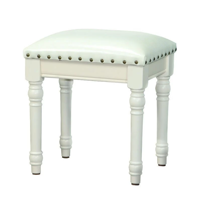 Contemporary Scandinavian Square Linen Faux Leather Rubberwood Vanity Stool Backless Armless For Bedroom