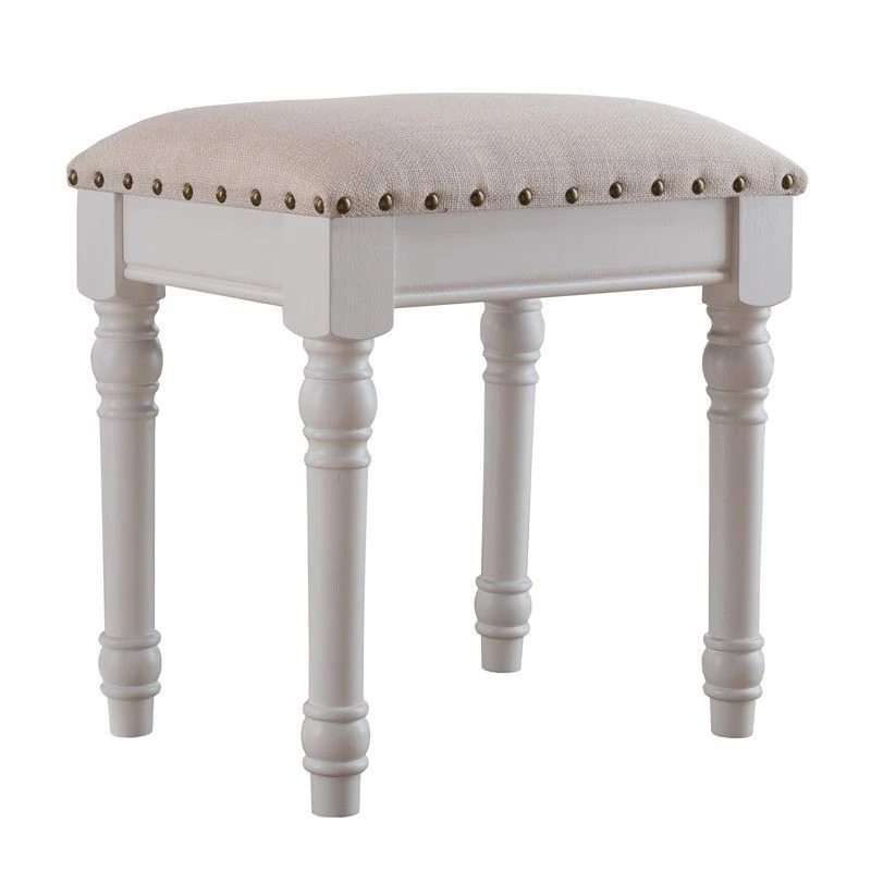 Contemporary Scandinavian Square Linen Faux Leather Rubberwood Vanity Stool Backless Armless For Bedroom