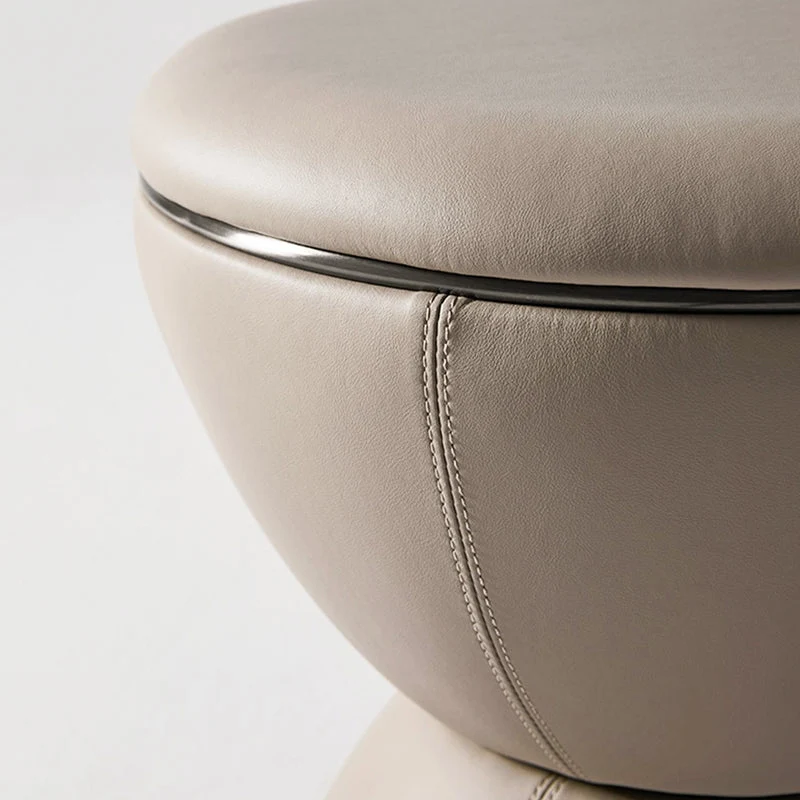 Modern Minimalist Round Hourglass Shape Microfiber Leather Plywood Stainless Steel Low Stool For Living Room