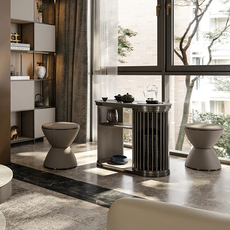 Modern Minimalist Round Hourglass Shape Microfiber Leather Plywood Stainless Steel Low Stool For Living Room