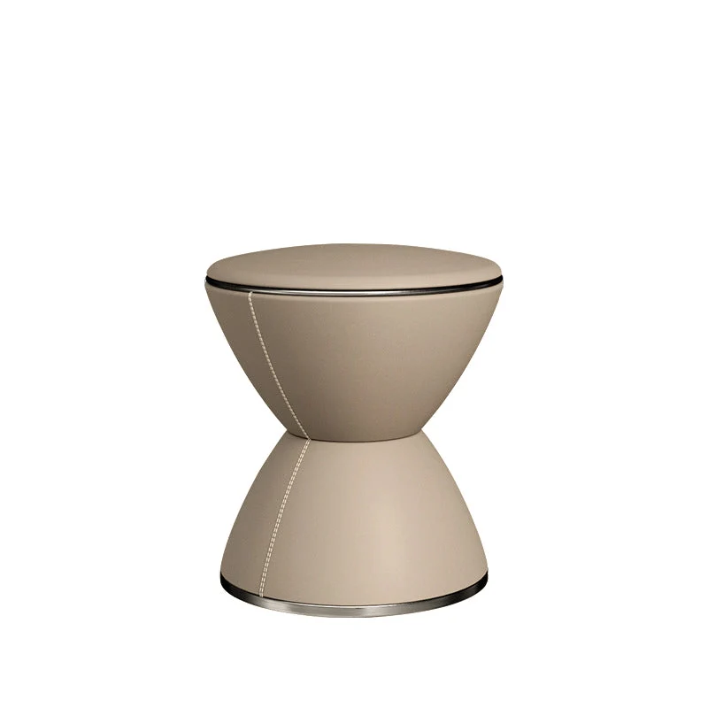 Modern Minimalist Round Hourglass Shape Microfiber Leather Plywood Stainless Steel Low Stool For Living Room
