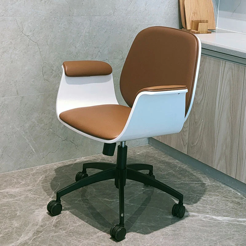 Contemporary Luxury Microfiber Leather Plywood Grain Height Adjustable Swivel Desk Chair Backrest Armrest For Home Office