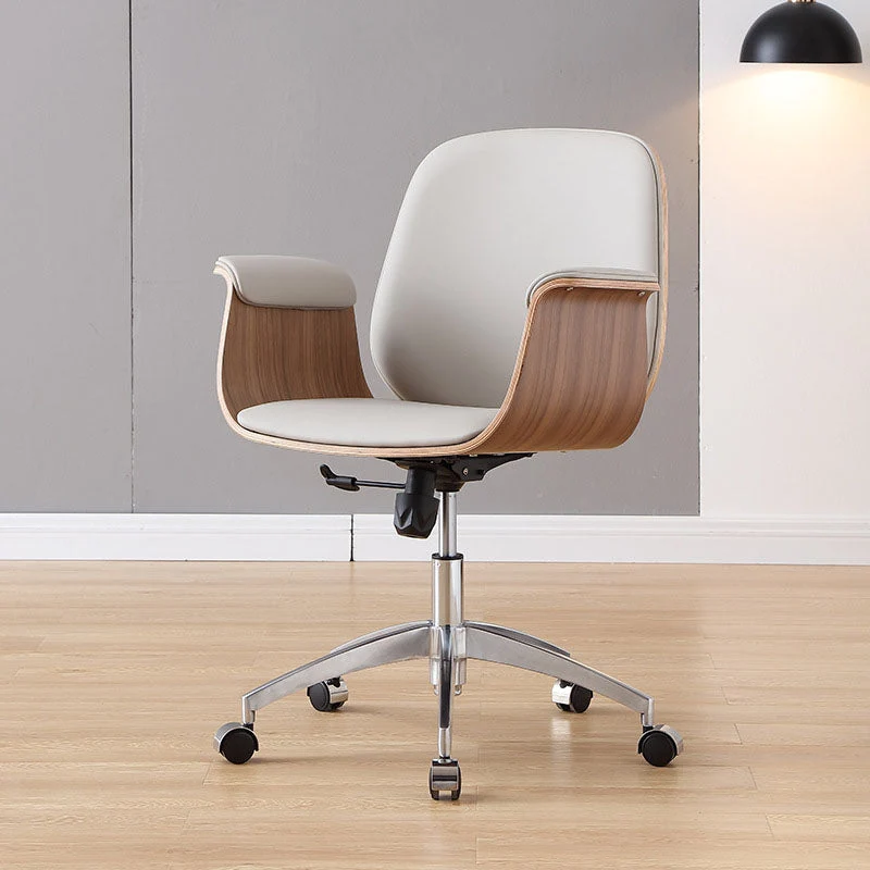 Contemporary Luxury Microfiber Leather Plywood Grain Height Adjustable Swivel Desk Chair Backrest Armrest For Home Office