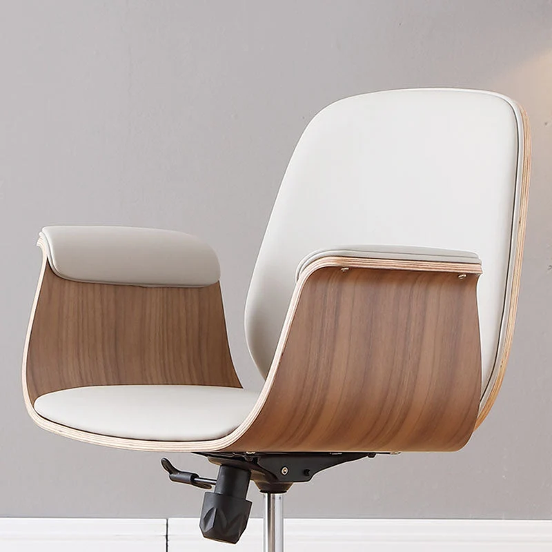Contemporary Luxury Microfiber Leather Plywood Grain Height Adjustable Swivel Desk Chair Backrest Armrest For Home Office