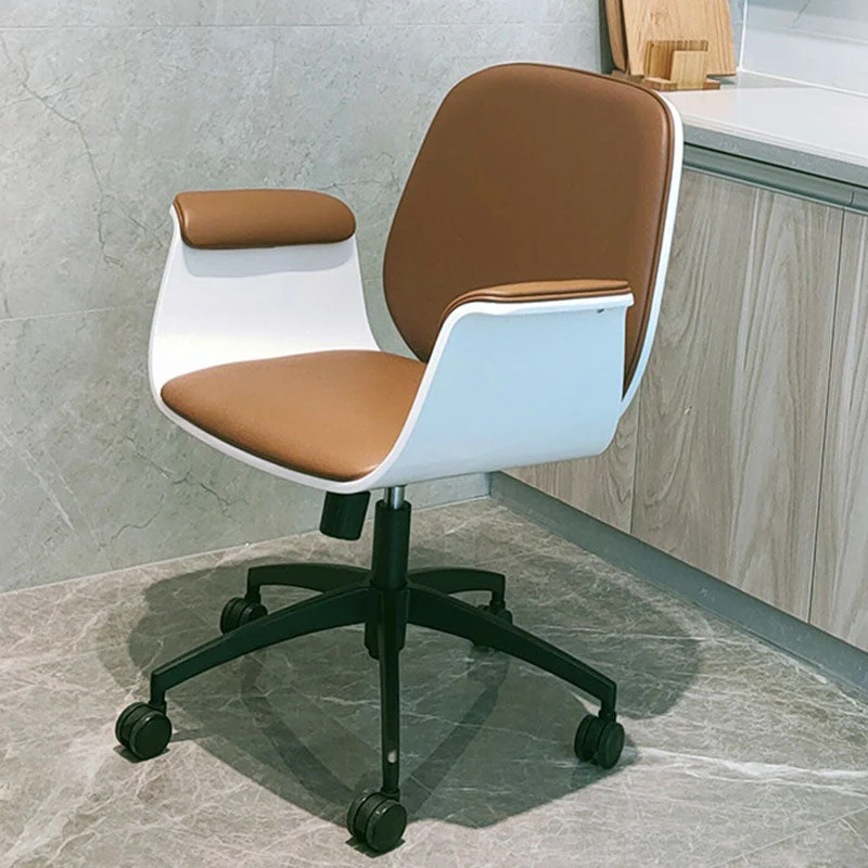 Contemporary Luxury Microfiber Leather Plywood Grain Height Adjustable Swivel Desk Chair Backrest Armrest For Home Office