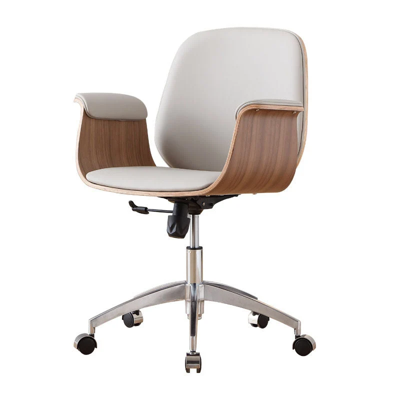 Contemporary Luxury Microfiber Leather Plywood Grain Height Adjustable Swivel Desk Chair Backrest Armrest For Home Office