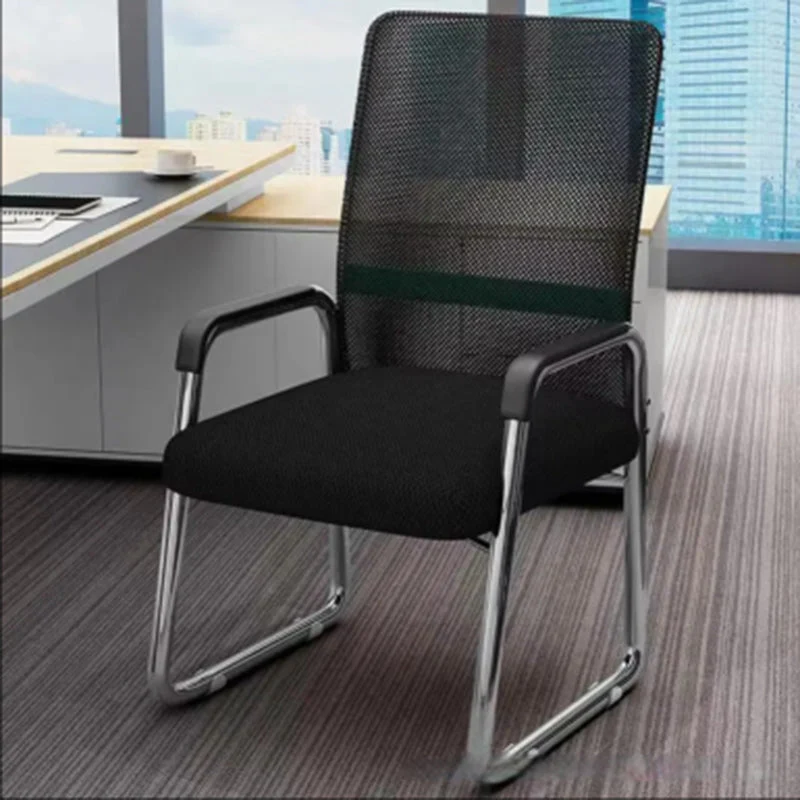 Modern Simplicity Mesh Fabric Cotton-linen Faux Leather Steel Square Desk Chair Backrest Armrest For Home Office