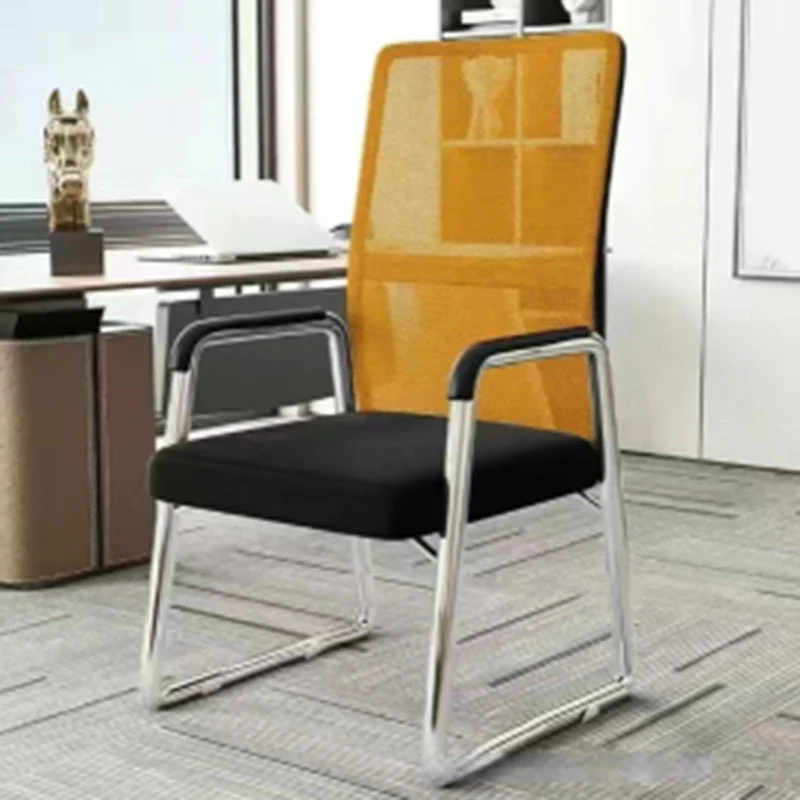 Modern Simplicity Mesh Fabric Cotton-linen Faux Leather Steel Square Desk Chair Backrest Armrest For Home Office