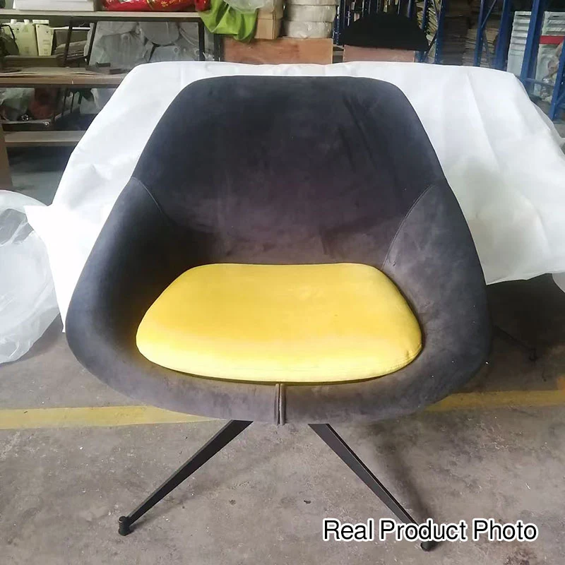 Modern Minimalist Steel Velvet Sponge Square Arc Accent Chair Lounge Chair Backrest For Living Room