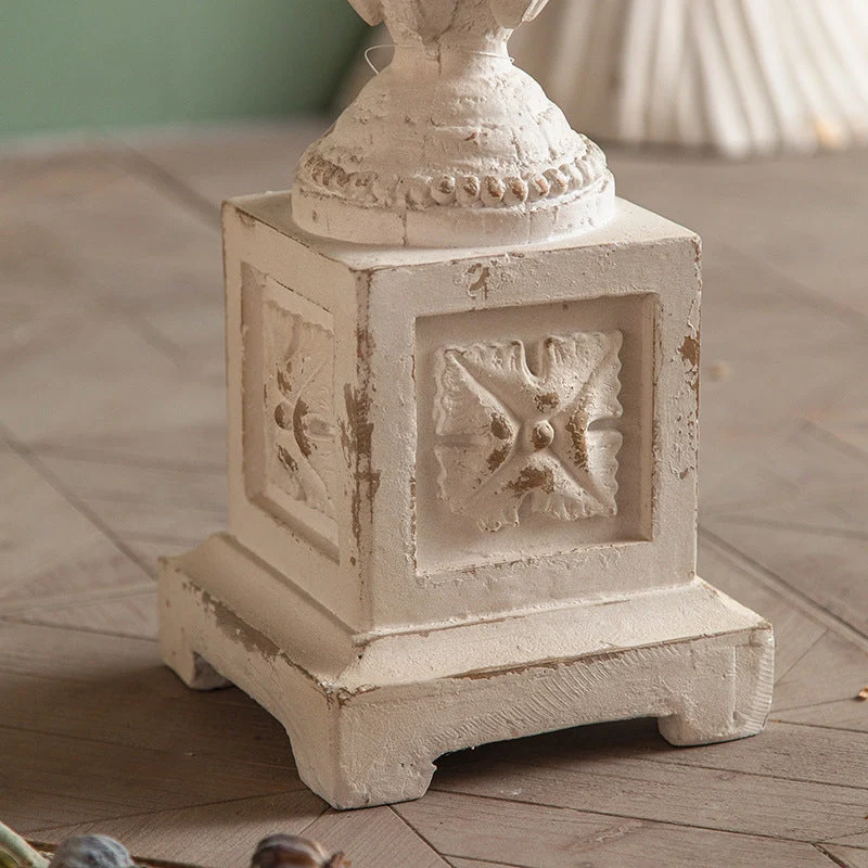 Traditional French Round Square Base Carved Magnesium Oxide Chinese Fir End Table For Living Room