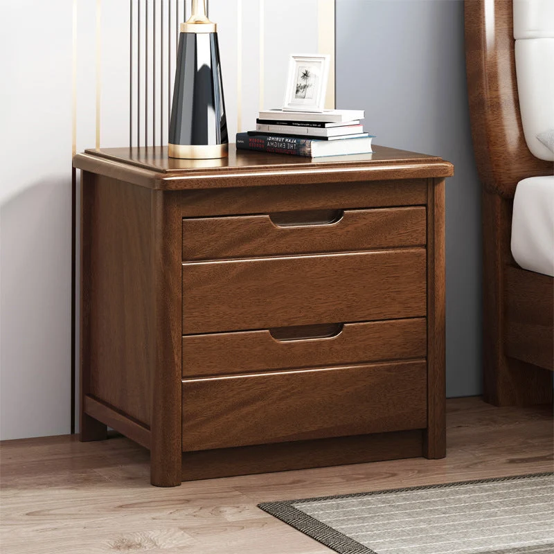 Traditional Vintage Rectangular Walnut Wood Solid Wood Plywood Pine Wood Nightstand 2-Drawer For Bedroom