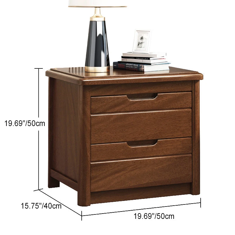 Traditional Vintage Rectangular Walnut Wood Solid Wood Plywood Pine Wood Nightstand 2-Drawer For Bedroom