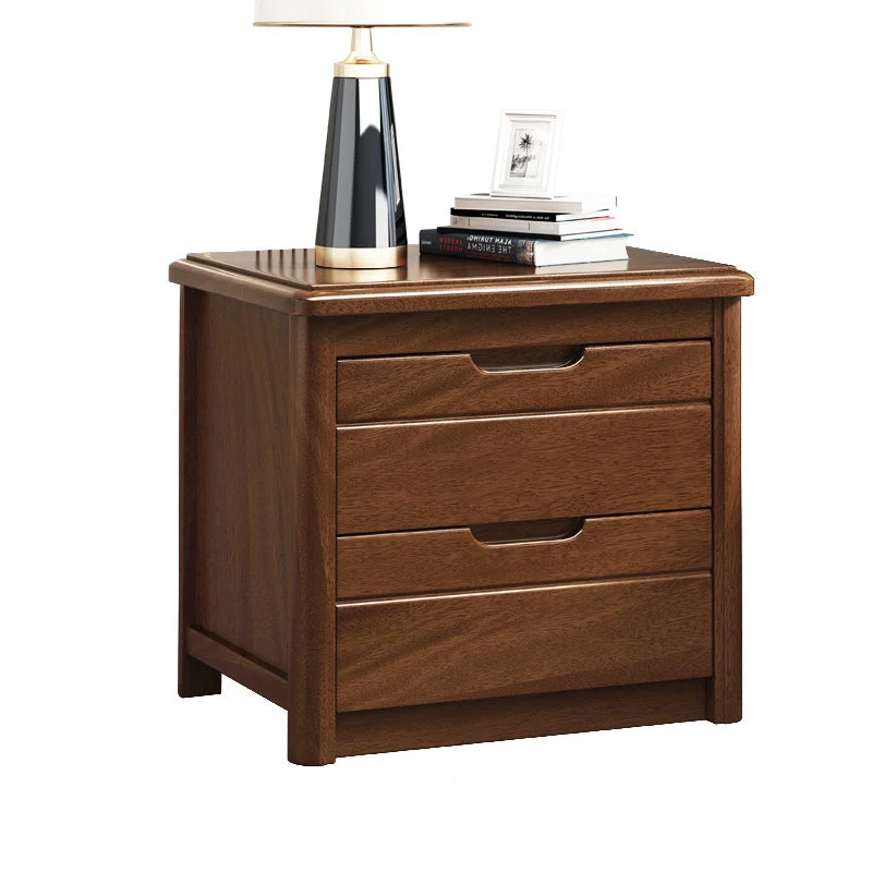 Traditional Vintage Rectangular Walnut Wood Solid Wood Plywood Pine Wood Nightstand 2-Drawer For Bedroom