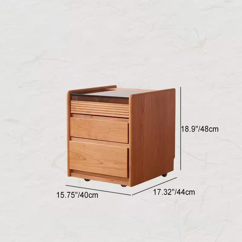 Traditional Vintage Square Glass Top Cherry Wood Frame End Table 3-Drawer For Living Room