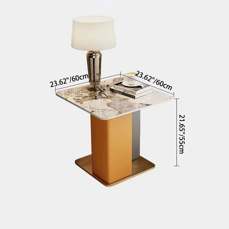 Contemporary Scandinavian Square Column Slate Microfiber Leather Wood Carbon Steel End Table For Living Room