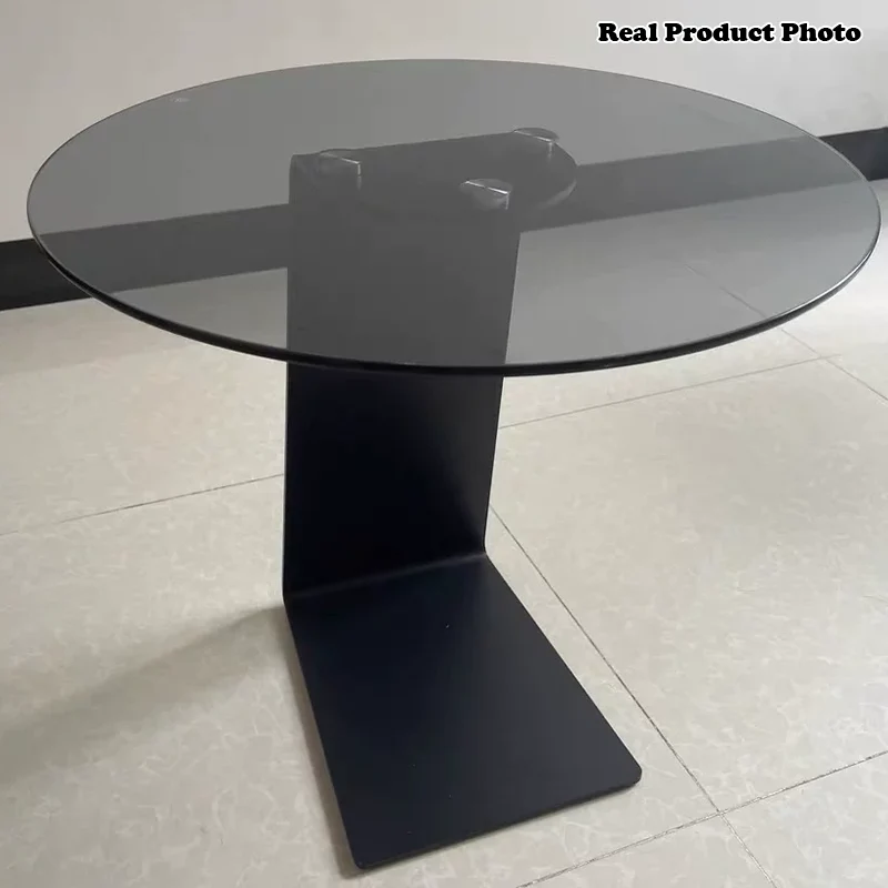 Modern Luxury Round Table Top Carbon Steel Metal Glass Side Table 1-Leg For Living Room