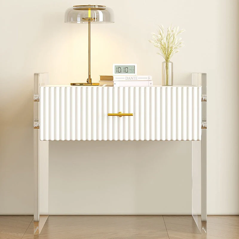 Modern Luxury Rectangular Table Top Acrylic Pine Wood Nightstand 1-Drawer For Bedroom
