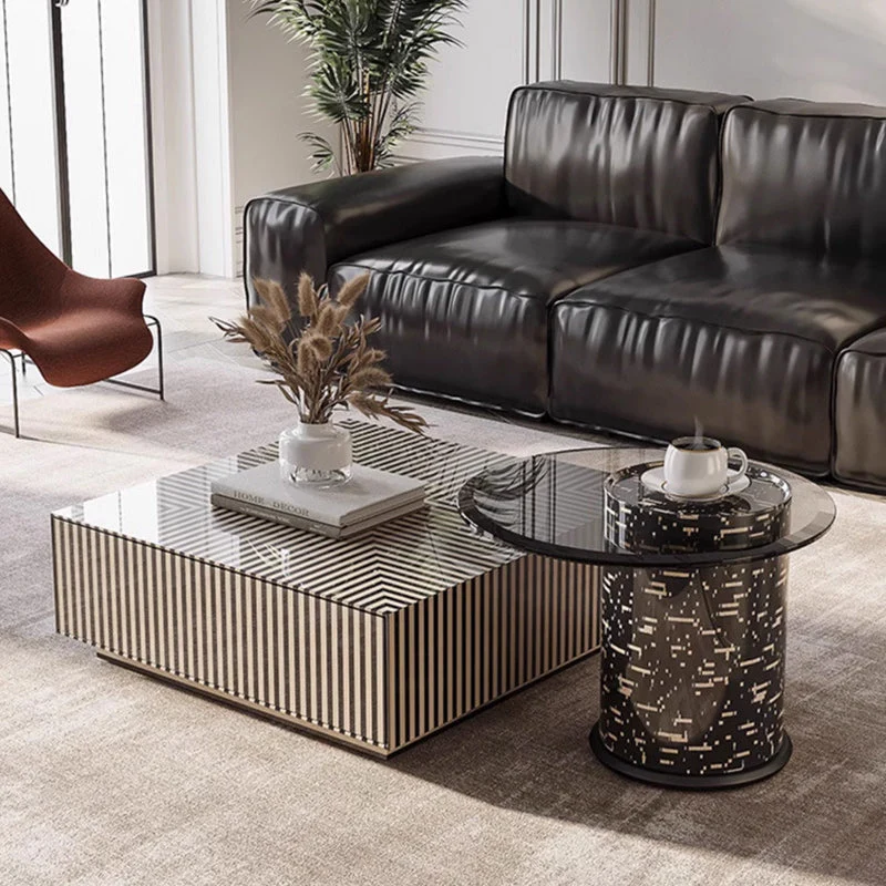 Traditional French Round Square MDF Glass End Table 1-Tier For Living Room
