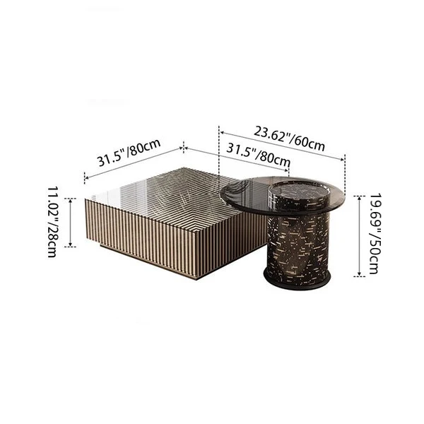 Traditional French Round Square MDF Glass End Table 1-Tier For Living Room
