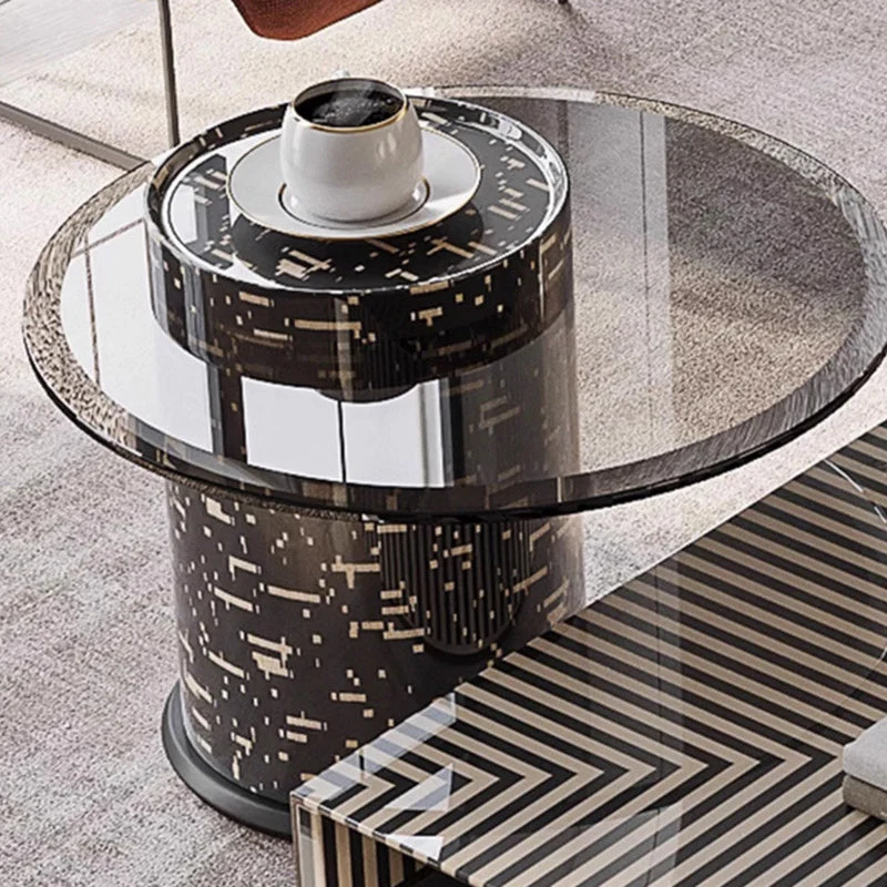 Traditional French Round Square MDF Glass End Table 1-Tier For Living Room