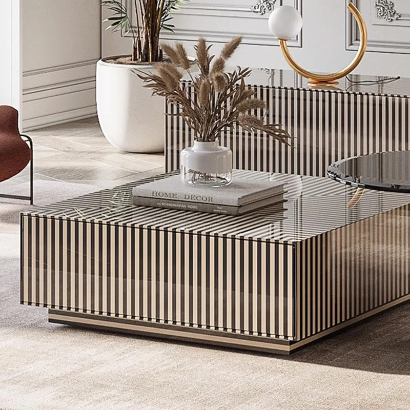 Traditional French Round Square MDF Glass End Table 1-Tier For Living Room