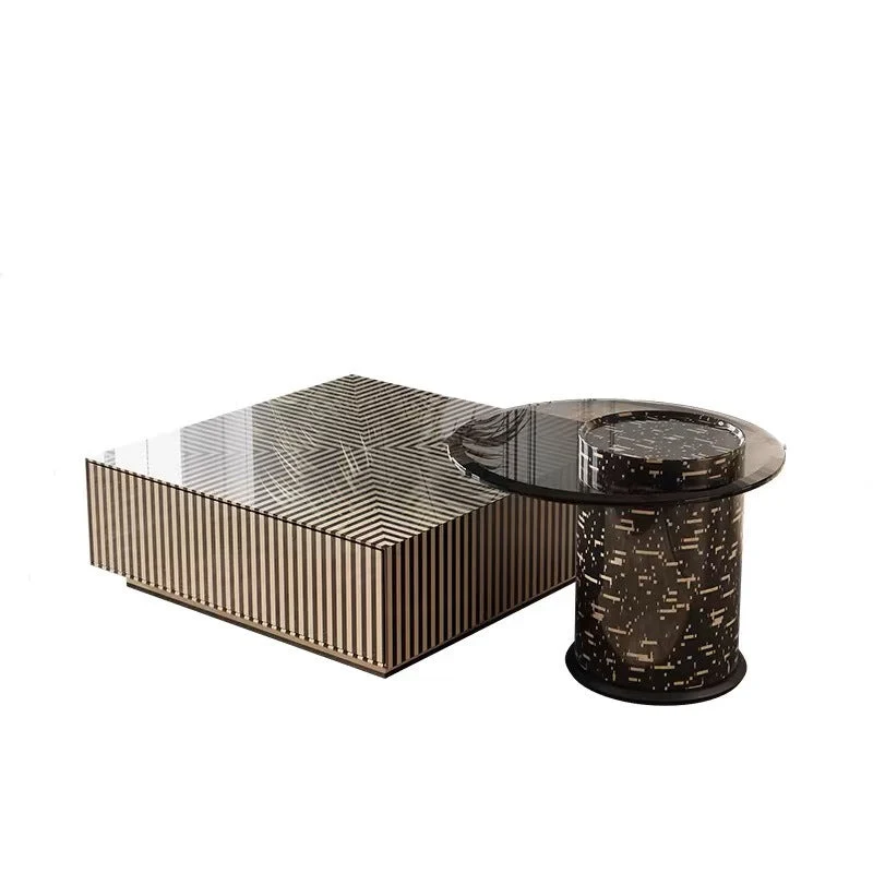 Traditional French Round Square MDF Glass End Table 1-Tier For Living Room