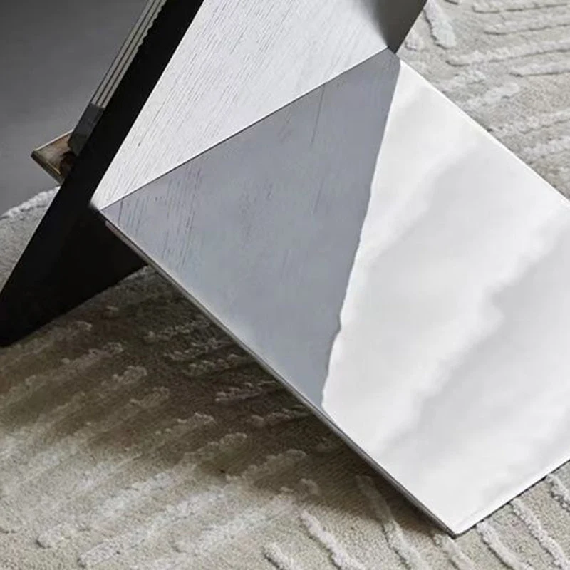 Modern Minimalist Rectangle Z-Shape Stainless Steel Ash Wood End Table For Living Room