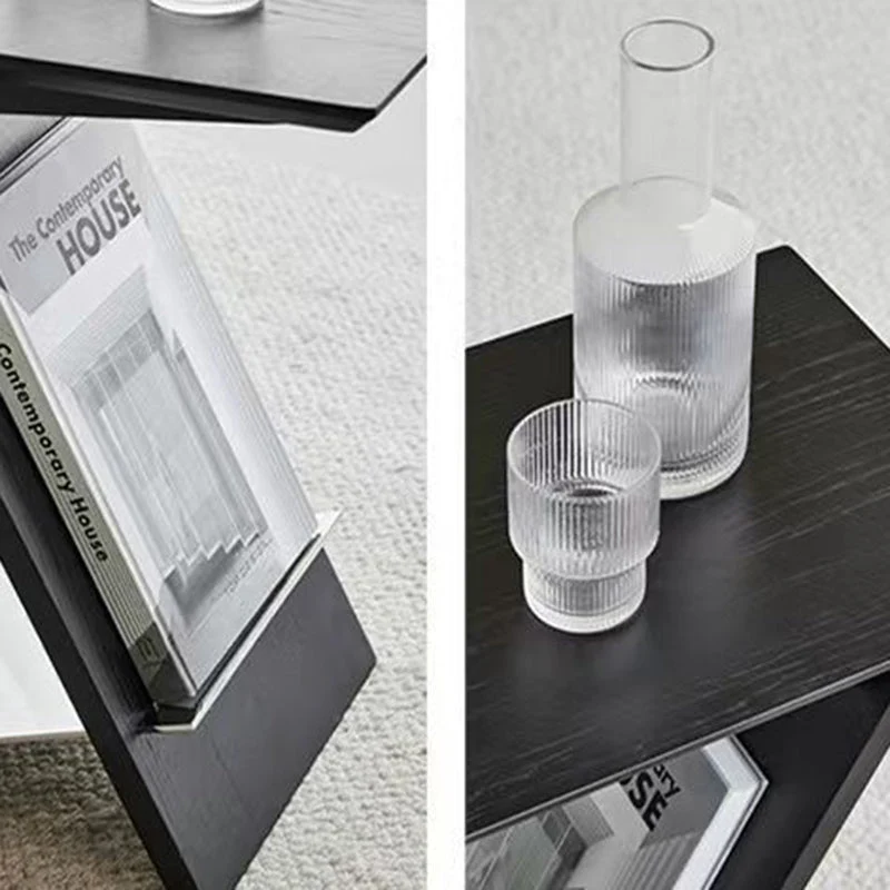 Modern Minimalist Rectangle Z-Shape Stainless Steel Ash Wood End Table For Living Room