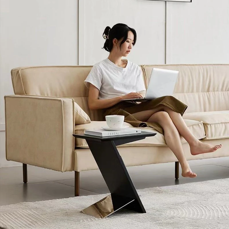 Modern Minimalist Rectangle Z-Shape Stainless Steel Ash Wood End Table For Living Room
