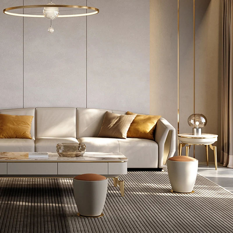 Modern Luxury Clover Round Pandora Rock Slab Stainless Steel Side Table 4-Leg For Living Room