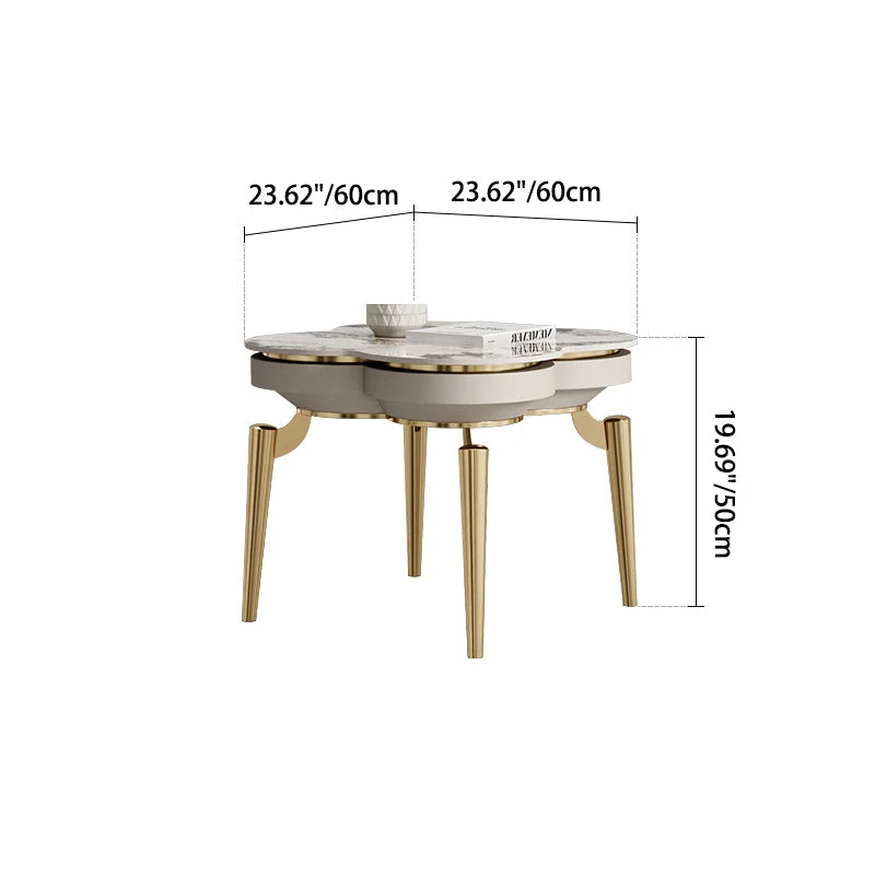 Modern Luxury Clover Round Pandora Rock Slab Stainless Steel Side Table 4-Leg For Living Room